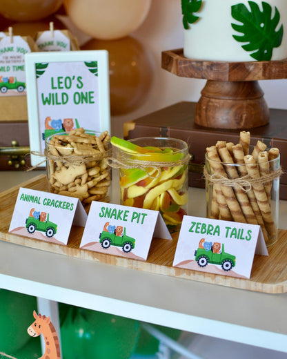 Personalized Safari Tent Cards - food jars on table