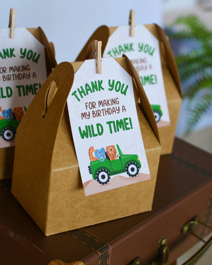 Safari Thank You Gift Tags - close up jeep design