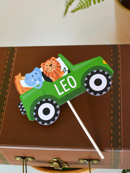 Personalized Safari Cake Topper - close up on stick