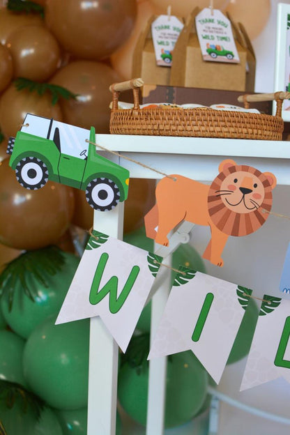 Wild One Banner - close up pennant with animals