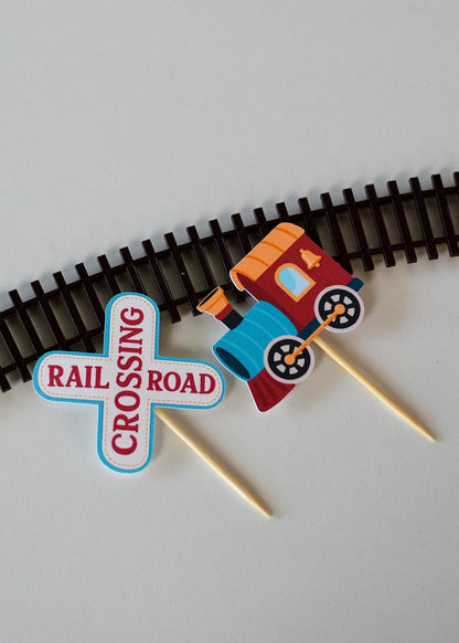 Train Cupcake Toppers - detail with train track