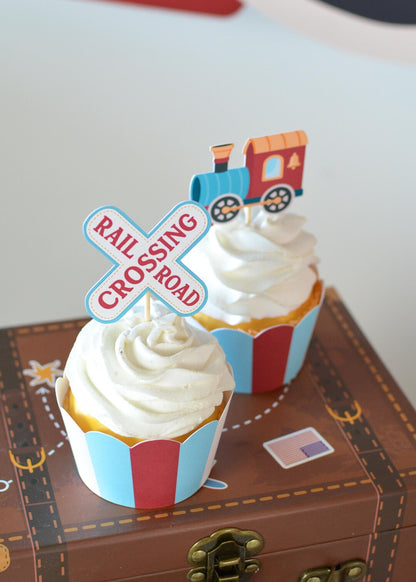 Train Cupcake Toppers - two cupcakes close up