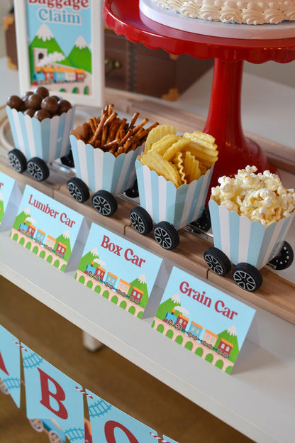 Personalized Train Tent Cards - containers with labels