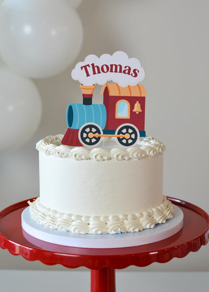 Personalized Train Cake Topper - blue boiler close up