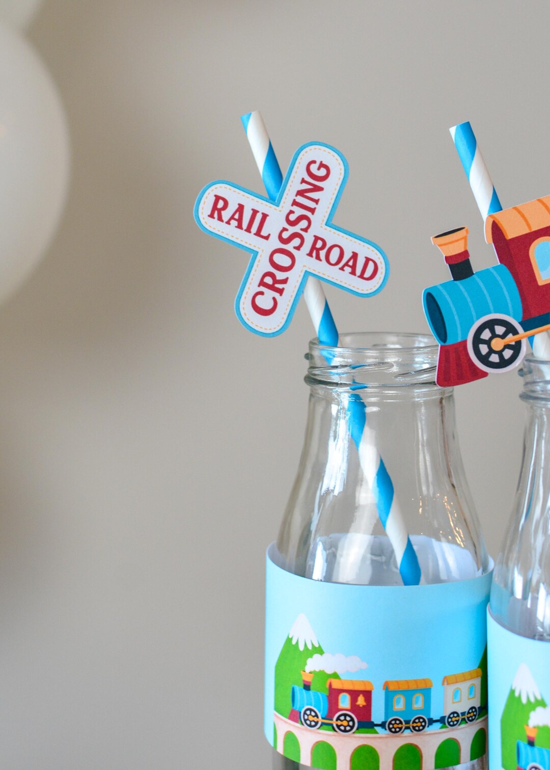 Train Party Straws - railroad crossing sign design