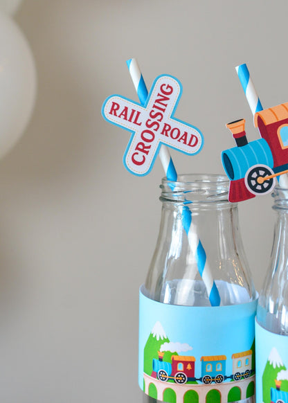 Train Party Straws - railroad crossing sign design