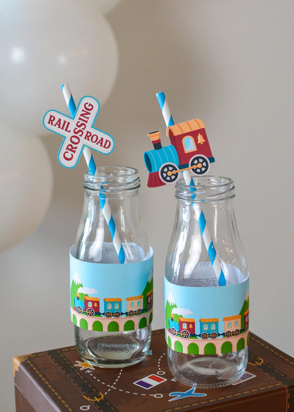 Train Party Straws - close up train design