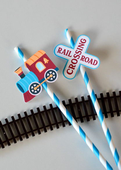 Train Party Straws - assorted designs in cup