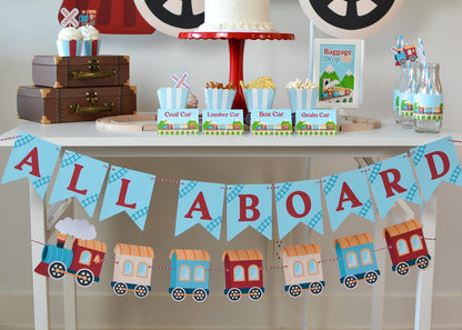 Train Banner - full ALL ABOARD banner with food labels