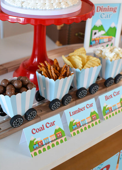 Personalized Train Tent Cards - with small signs in front