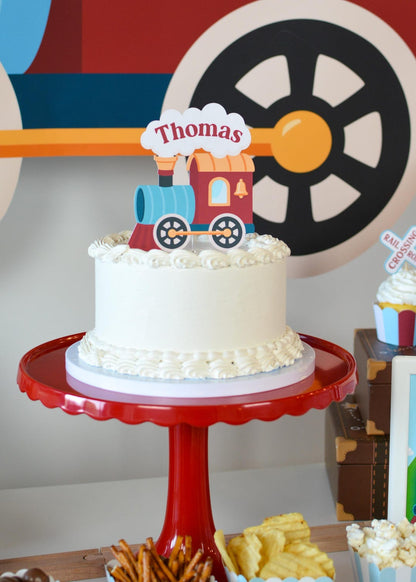 Personalized Train Cake Topper - scalloped cake stand