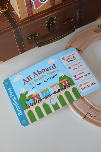 Train Birthday Invitation - close up boarding pass design