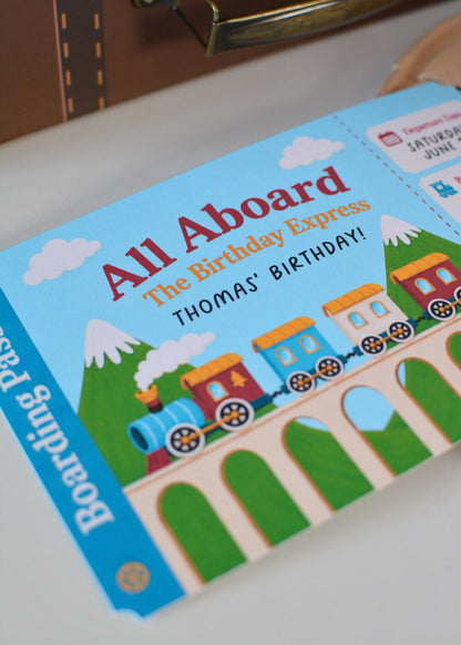 Train Birthday Invitation - held in hand