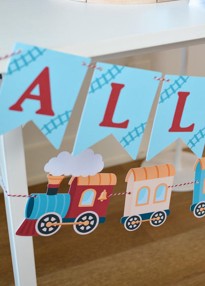 Train Banner - ALL pennants close up with engine