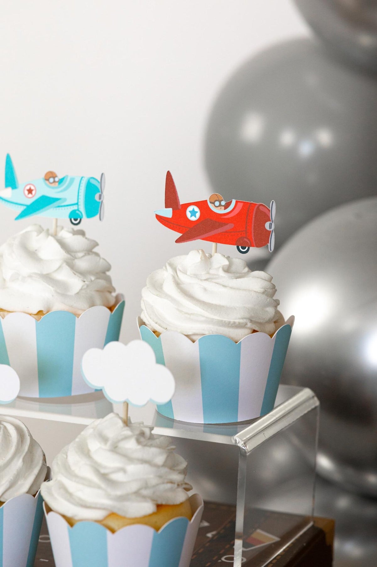 Personalized Airplane Party Bundle - vintage airplane cupcake toppers