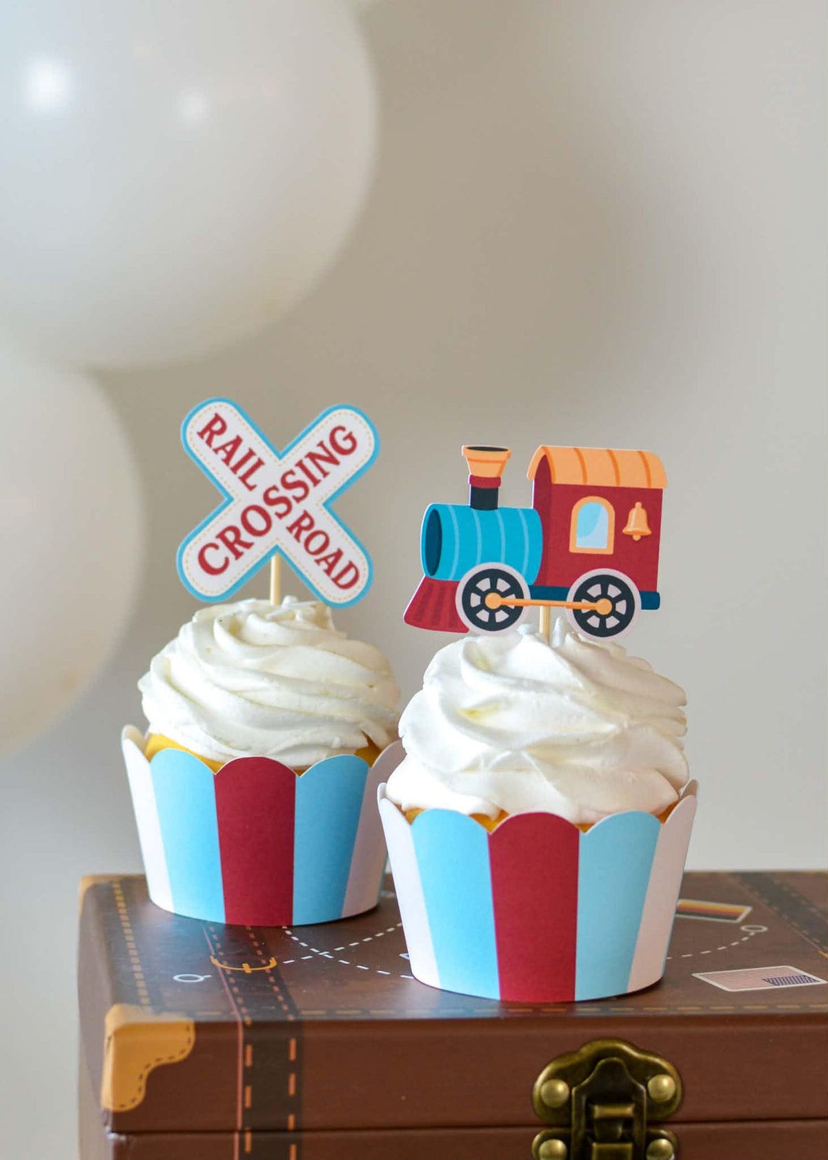 Personalized Train Party Bundle - train and railroad crossing cupcake toppers