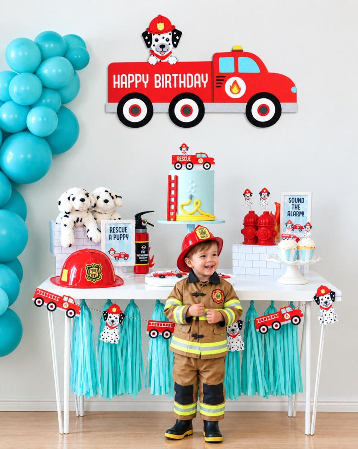 Personalized Firefighter Party Bundle - firetruck dessert table decor