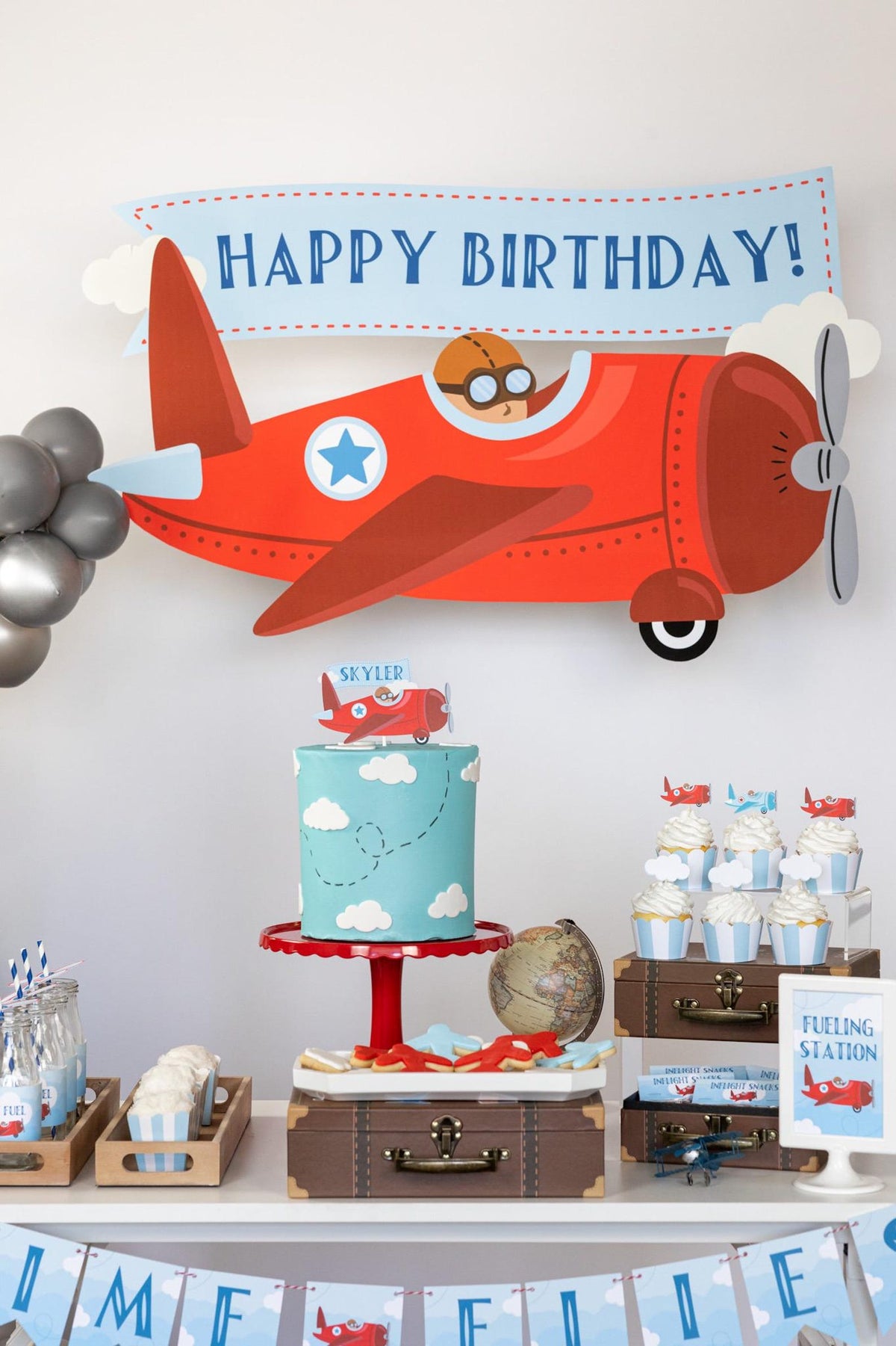 Personalized Airplane Party Bundle - personalized vintage airplane cake topper