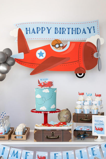 Personalized Airplane Party Bundle - personalized vintage airplane cake topper